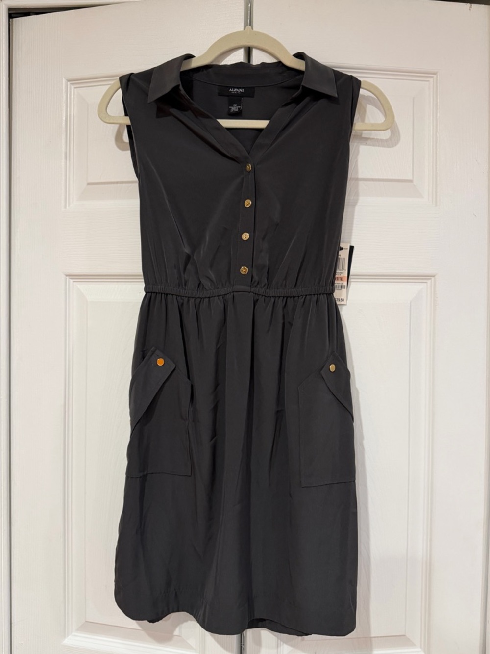 Alfani Black Sleeveless Button-Front Midi Dress AA